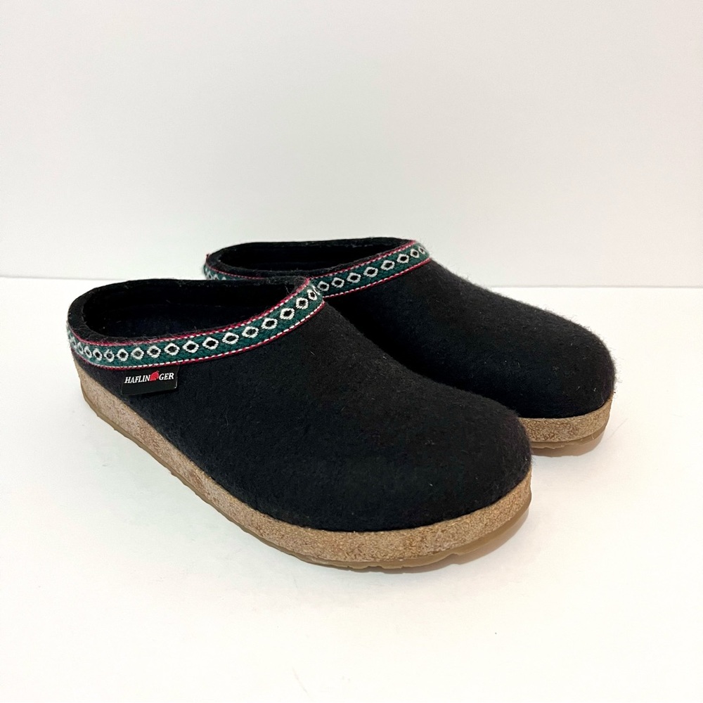 Haflinger GZ Classic Grizzly Black Wool Slippers - women